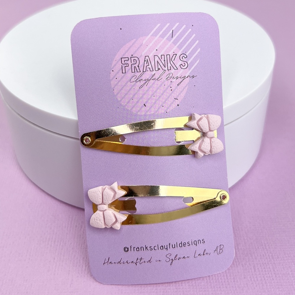 Pink Bows Handmade Polymer Clay Hair Clips Set of Two